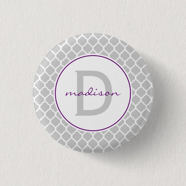 Graues Quatrefoil Monogramm Button (Vorderseite)