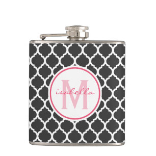 Graues Quatrefoil Monogramm Flachmann