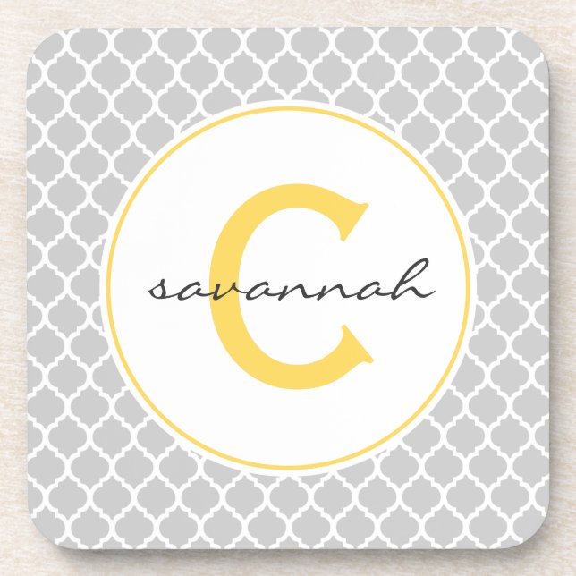 Graues Quatrefoil Monogramm Untersetzer (Vorderseite)