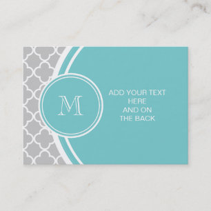 Graues Quatrefoil Muster, aquamarines Monogramm Visitenkarte