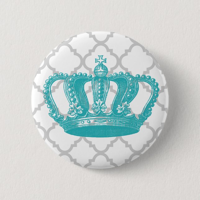 GRAUES QUATREFOIL MUSTER DER GIRLY AQUA-VINTAGEN BUTTON (Vorderseite)