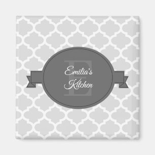 Graues Quatrefoil Personalisiert Magnet