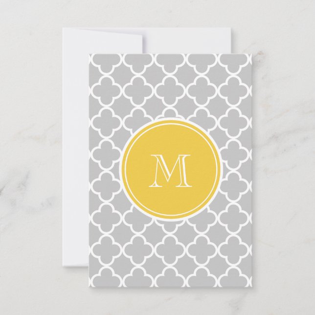Graues Quatrefolienmuster, gelbes Monogramm (Vorderseite)