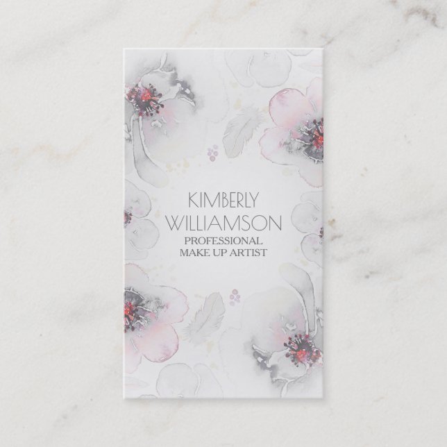 Graues rosa Aquarell BlumenBoho Feder-Kranz Visitenkarte (Vorderseite)