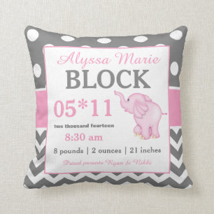 Graues rosa Elefant-Baby-Mitteilungs-Kissen Kissen