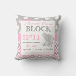 Graues rosa Elefant-Baby-Mitteilungs-Kissen Kissen