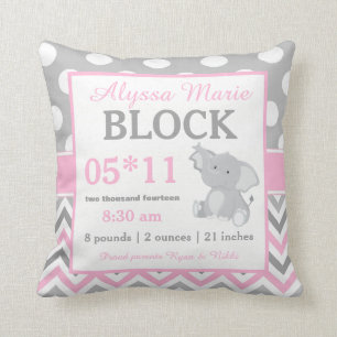 Graues rosa Elefant-Baby-Mitteilungs-Kissen Kissen