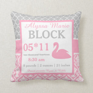 Graues rosa Schwan-Baby-Mitteilungs-Kissen Kissen