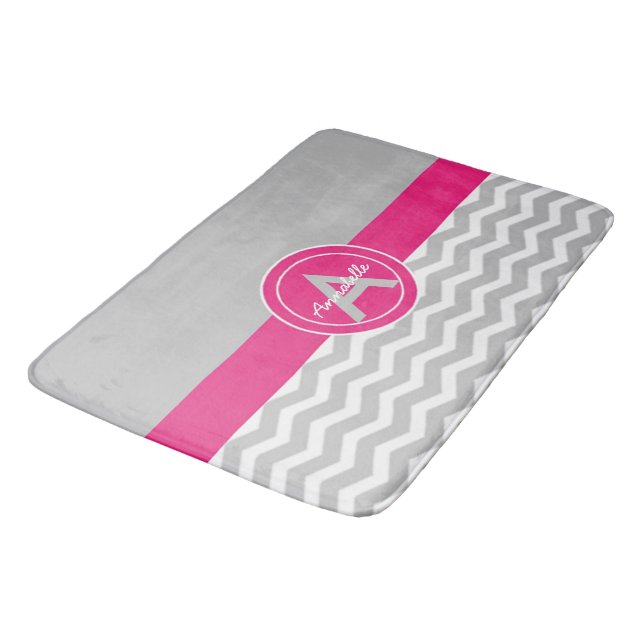 Graues rosa Zickzack Badematte (Schrägansicht)