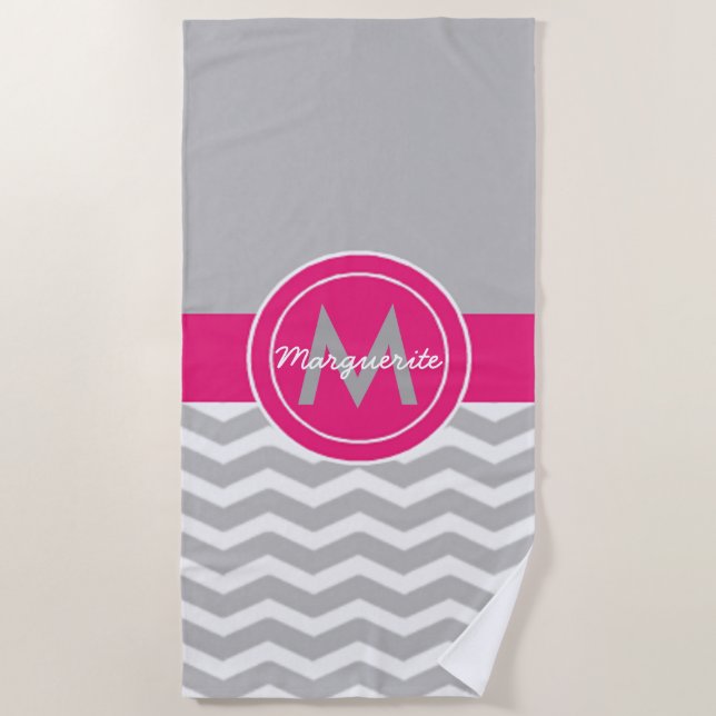 Graues rosa Zickzack Strandtuch (Vorderseite)