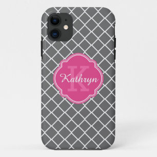 Graues, rosafarbenes Monogramm-Muster Case-Mate iPhone Hülle