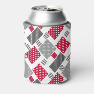 Graues rotes Polka-Dot-Patchwork auf weißem Hinter Dosenkühler