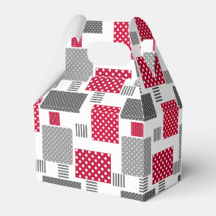 Graues rotes Polka-Dot-Patchwork auf weißem Hinter Geschenkschachtel