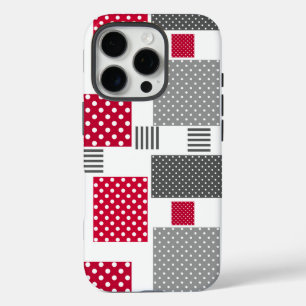 Graues rotes Polka-Dot-Patchwork auf weißem Hinter iPhone 16 Pro Hülle