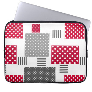 Graues rotes Polka-Dot-Patchwork auf weißem Hinter Laptopschutzhülle