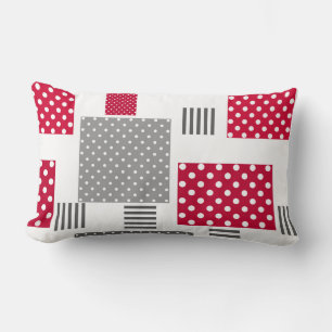 Graues rotes Polka-Dot-Patchwork auf weißem Hinter Lendenkissen