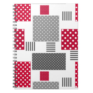 Graues rotes Polka-Dot-Patchwork auf weißem Hinter Notizblock