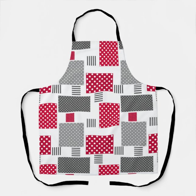 Graues rotes Polka-Dot-Patchwork auf weißem Hinter Schürze (Vorderseite)