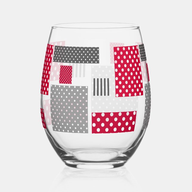 Graues rotes Polka-Dot-Patchwork auf weißem Hinter Weinglas Ohne Stiel (Vorderseite)