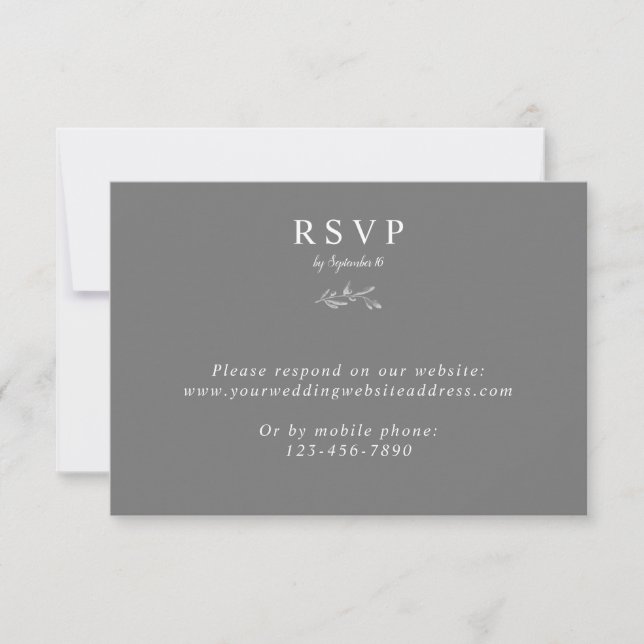 Graues, schlichtes elegantes, minimalistisches Onl RSVP Karte (Vorderseite)