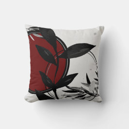 Graues Schwarz & Burgundy Red Zen Wasserfarbenleaf Kissen