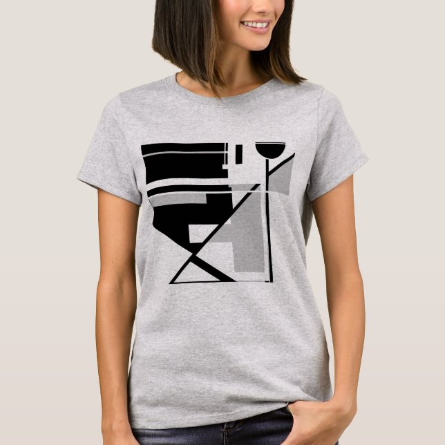 Graues Schwarz Geometrisches Design MCM-inspiriert T-Shirt (Vorderseite)
