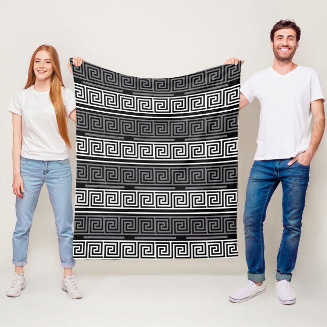 Graues Schwarz-Griechisch-Schlüsselmuster-Design Fleecedecke (Von Creator hochgeladen)