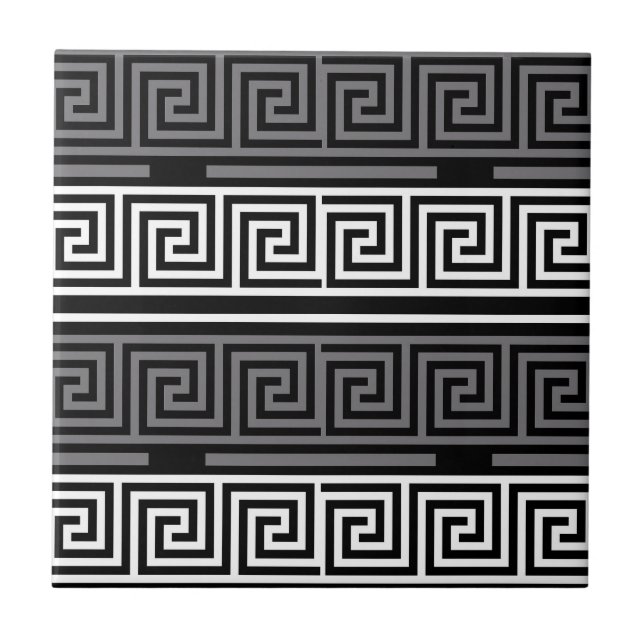 Graues Schwarz-Griechisch-Schlüsselmuster-Design Fliese (Vorderseite)