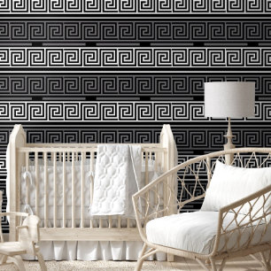 Graues Schwarz-Griechisch-Schlüsselmuster-Design Tapete