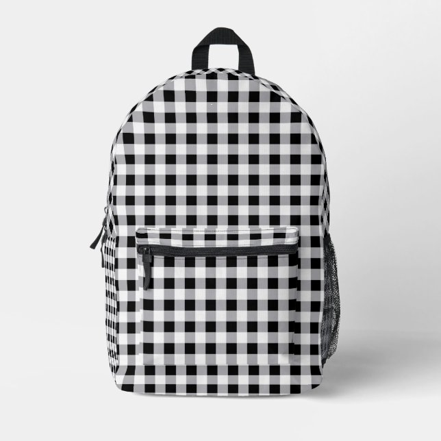 Graues Schwarz-weißes Kariertes Karo Muster Bedruckter Rucksack (Vorderseite)