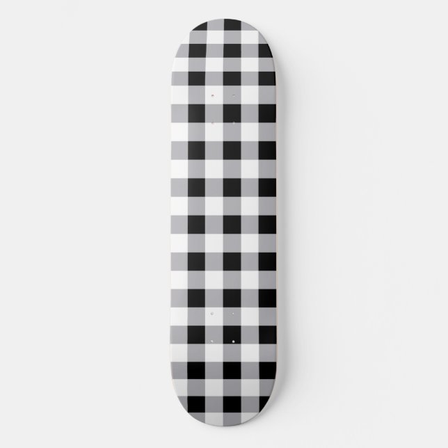 Graues Schwarz-weißes Kariertes Karo Muster Skateboard (Vorderseite)