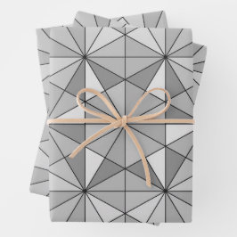 Graues Schwarz-weißes Mosaikdreieck-Retromuster Geschenkpapier Set