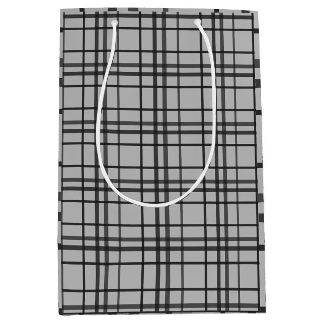 Graues schwarzes Muster minimalistisch Geschenktas Mittlere Geschenktüte (Vorderseite)