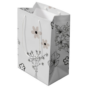 Graues Schwarzes Retro Y2K Hippie Blume Muster Mittlere Geschenktüte