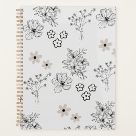 Graues Schwarzes Retro Y2K Hippie Blume Muster Planer