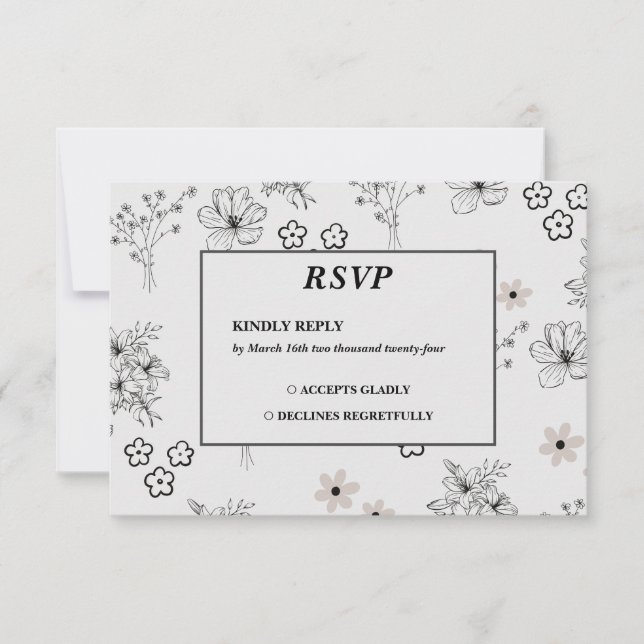 Graues Schwarzes Retro Y2K Hippie Blume Muster RSVP Karte (Vorderseite)