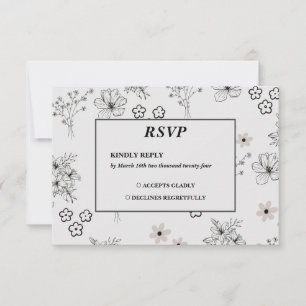 Graues Schwarzes Retro Y2K Hippie Blume Muster RSVP Karte