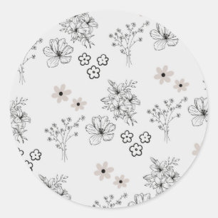 Graues Schwarzes Retro Y2K Hippie Blume Muster Runder Aufkleber