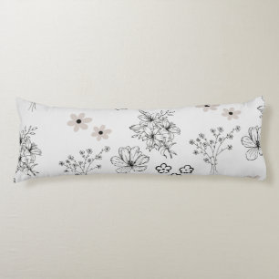 Graues Schwarzes Retro Y2K Hippie Blume Muster Seitenschläferkissen