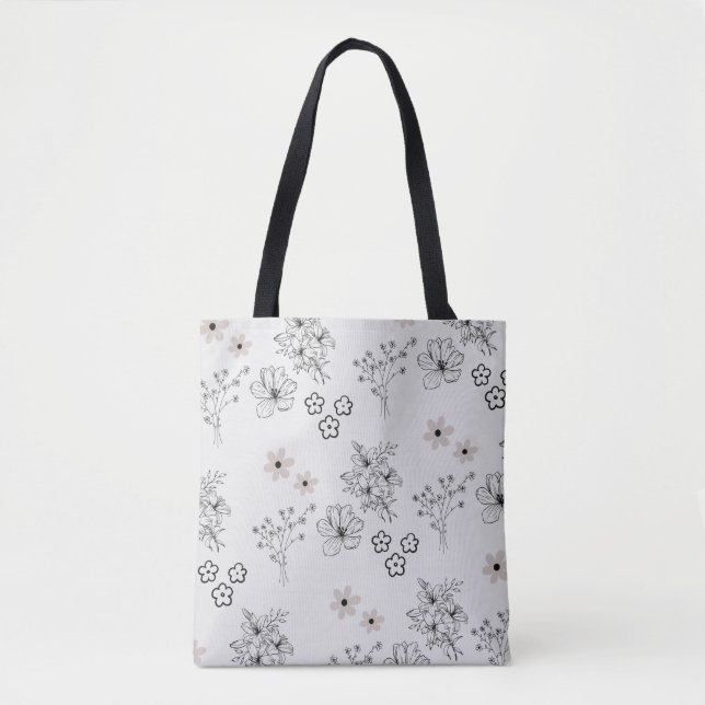Graues Schwarzes Retro Y2K Hippie Blume Muster Tasche (Vorderseite)