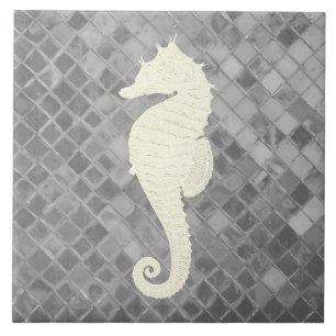 Graues Seepferd Glasmuster Keramik Tile Fliese