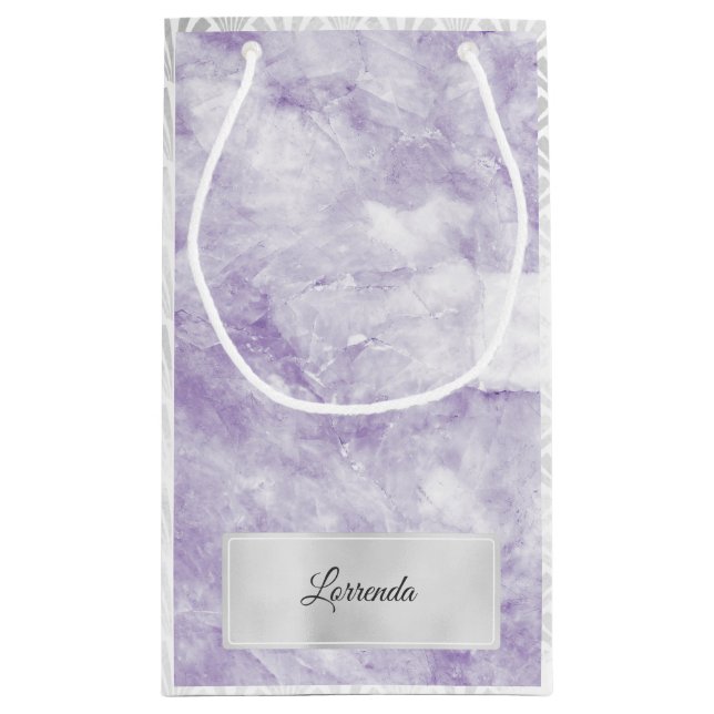 Graues Silber Lila violettes Marmor Kleine Geschenktüte (Rückseite)