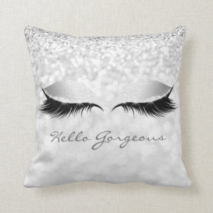 Graues silbernes Girly Make-up peitscht hallo Kissen