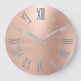 Graues silbernes rosa Rosen-Gold metallisches Große Wanduhr