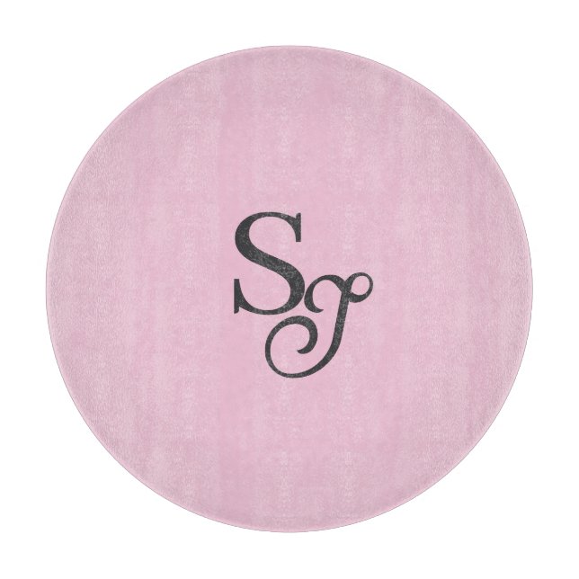 Graues Skript Anfangsmonogramm rosa Schneidebrett (Vorderseite)