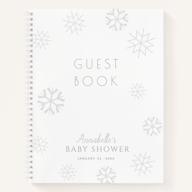 Graues Snowflake Baby Showbook Notizbuch (Vorderseite)
