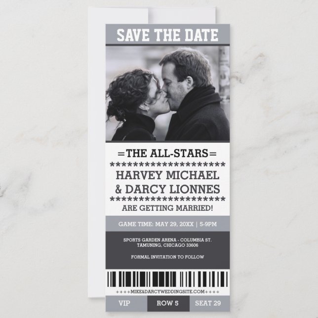 Graues Sportticket Save the Date (Vorderseite)