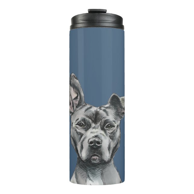 Graues Stalky Gruben-Stier-Hundezeichnen Thermosbecher (Vorderseite)