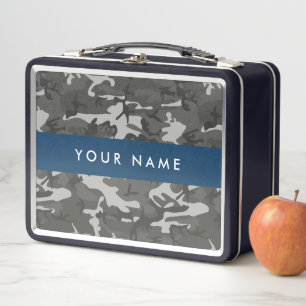 Graues Tarnmuster, Ihr Name, Personalisieren Metall Brotdose