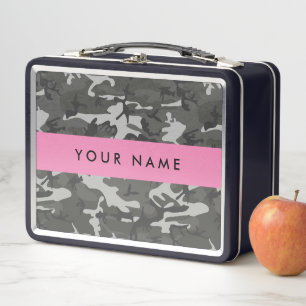 Graues Tarnmuster, Ihr Name, Personalisieren Metall Brotdose